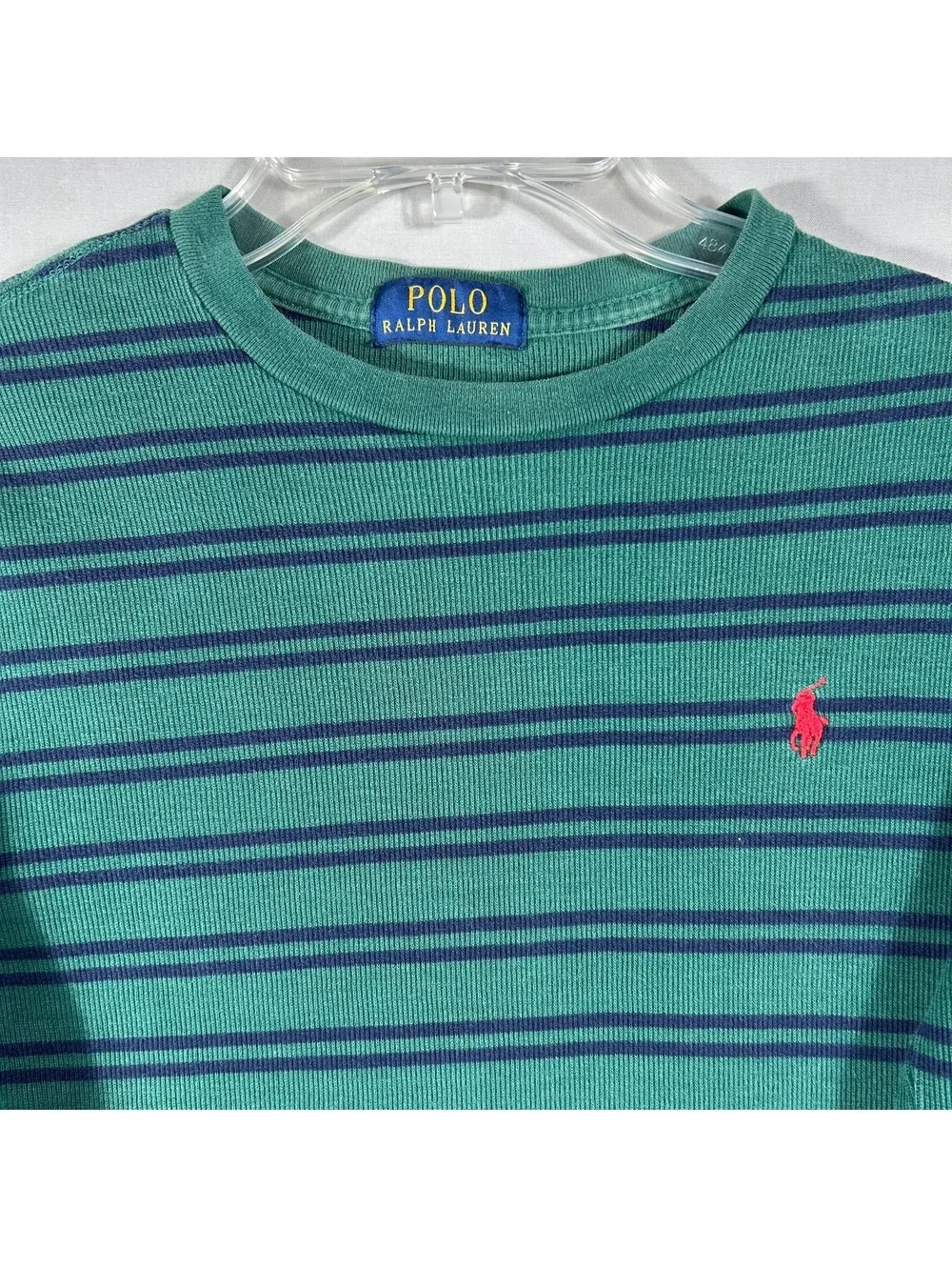 Polo Ralph Lauren Shirt Boys Large 14-16 Navy/Green Striped Crewneck Pony Logo